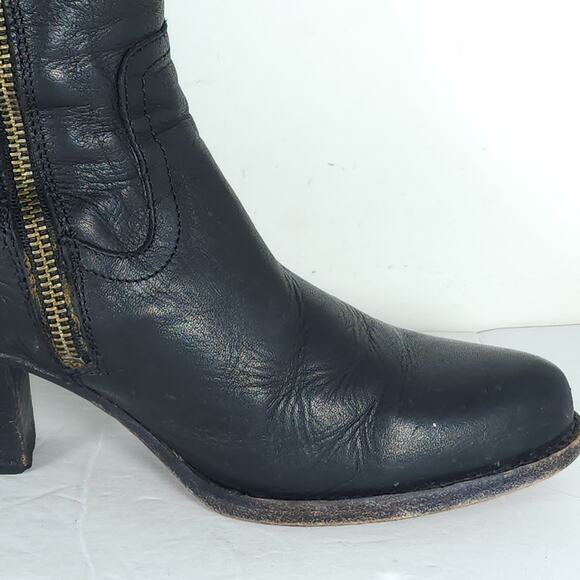 Frye Women's Jane US6,5B Black Leather Fold Over Pull On Knee High Riding Boots - Picture 14 of 16